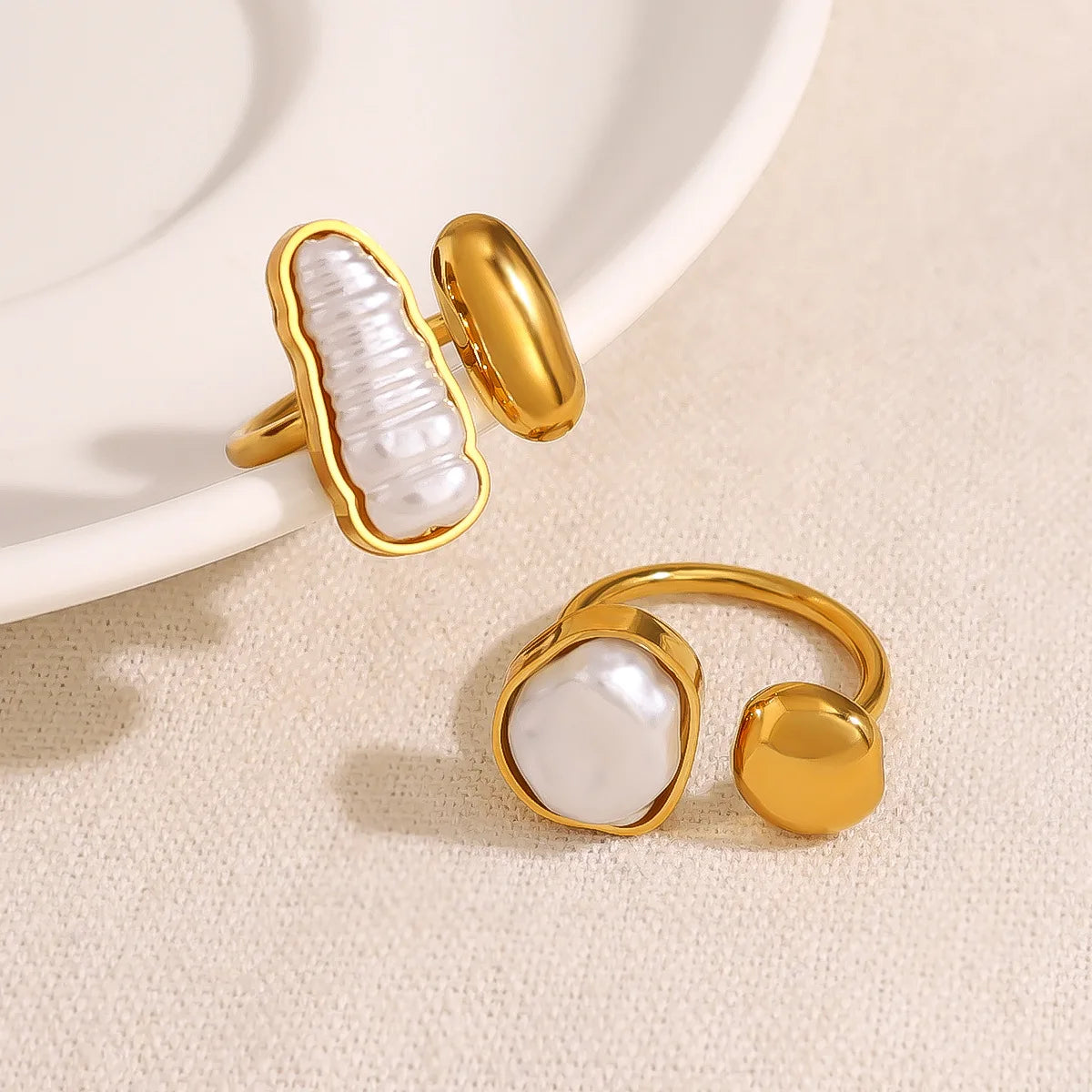 Fashion High-End Luxury Ring for Women Vintage Personality Geometric Irregular Pearl Ring Trendy Ring Jewelry for Women