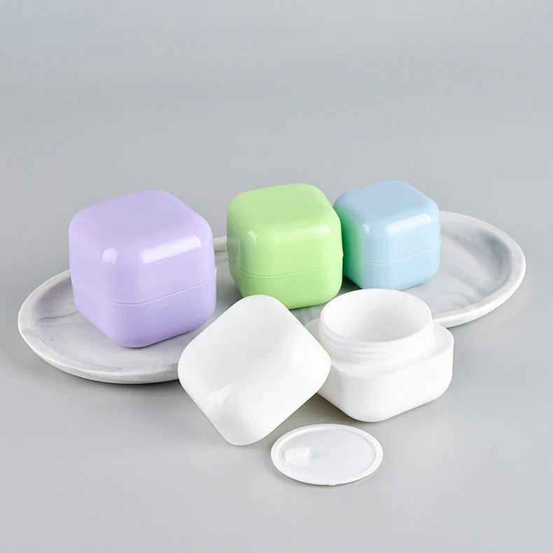 Empty square glossy color purple green white 20ml 30ml 50ml plastic PP custom cosmetic cream jar