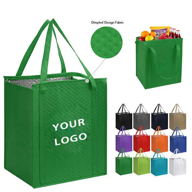 Customizable Insulated Zipper Cooler Bag Foldable Thermal Nonwoven Basket for Refrigerator Grocery Shopping Reusable Picnic