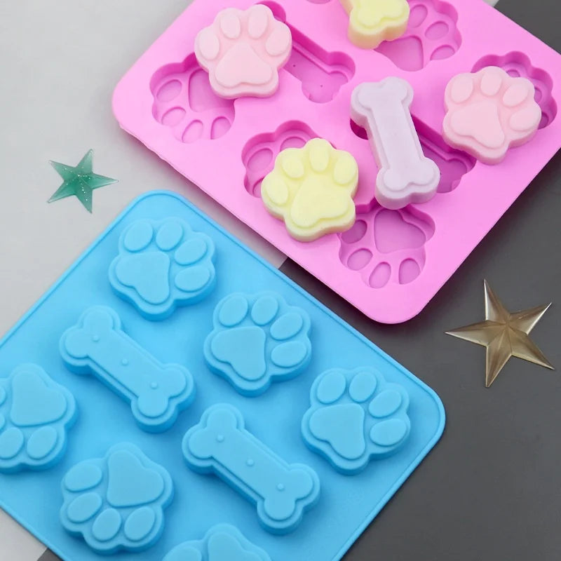 Dog Footprint Silicone Mold Cake Molds Bone Cookie Cutter Fondant 3D DIY Cat Paw Silicone Bakeware Molds Baking Accessories