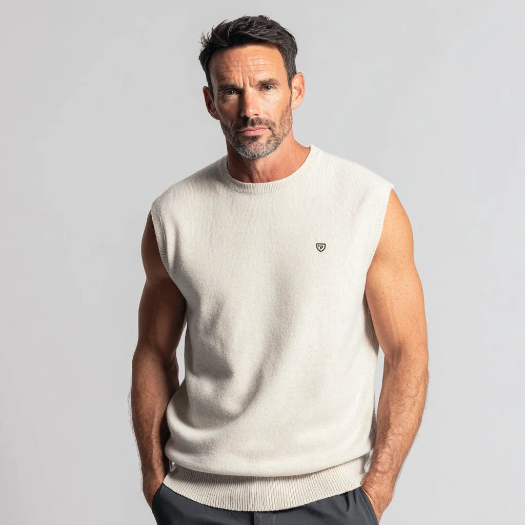 Men's Stylish Lambswool Sweater Comfortable Smart-Casual Crew-Neck Vest with Embroidered Logo Soft Knitted Weave
