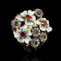 European and American Cross-border Wish Fashion Colorful Zircon Flower Gold Jewelry Ring