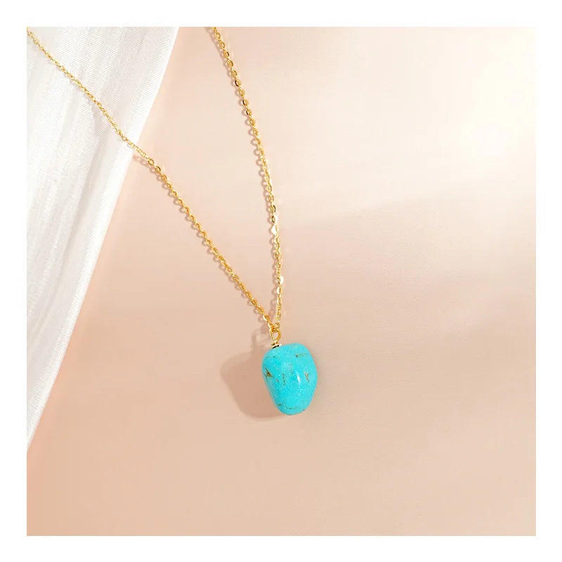 Bulk in Stock Single Natural Turquoise Necklace for Women S925 Sterling Silver Collar Chain