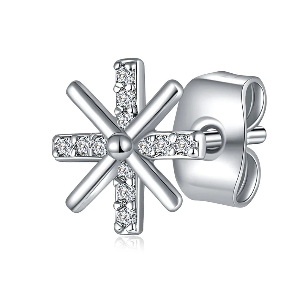 INS Cool Wind Cross Snow Stud Earrings Classic Style Zircon Earrings for Wedding Party