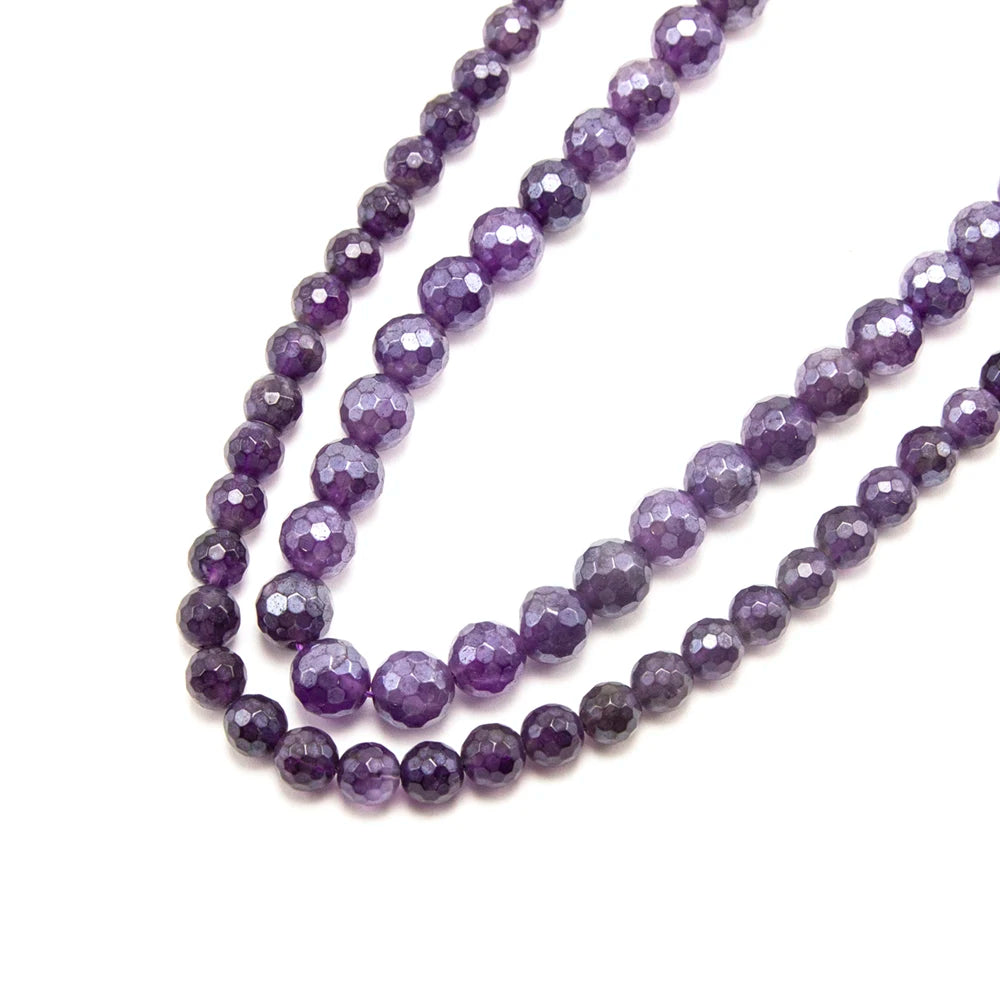 Bestone Luster Faceted Round Beads Natural Stone Loose Beads Amethyst Crystal Beads for DIY Jewelry Making