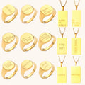 Dingran Customisable Jewelry Engraved Letter Rings Necklaces Gold Plated Stainless Steel Jewelry Set Ensemble Bijoux En Acier in