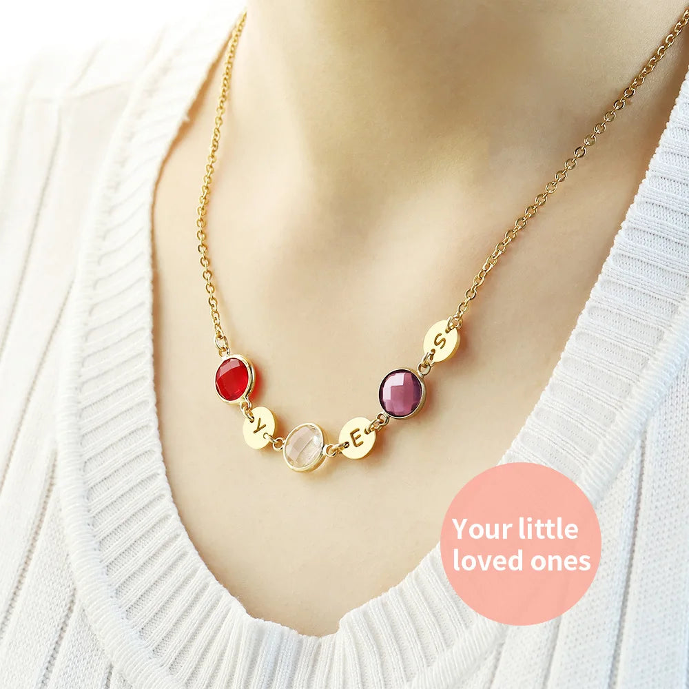 Trendy Gold Plating Link Chain Necklace with Birthstone and Letter Charms for Anniversary Occasions