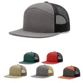 Custom 7 Panel Flat Brim Waterproof Sporty Vintage Custom Logo Trucker Hat with Fruit Pattern Mesh Baseball Cap