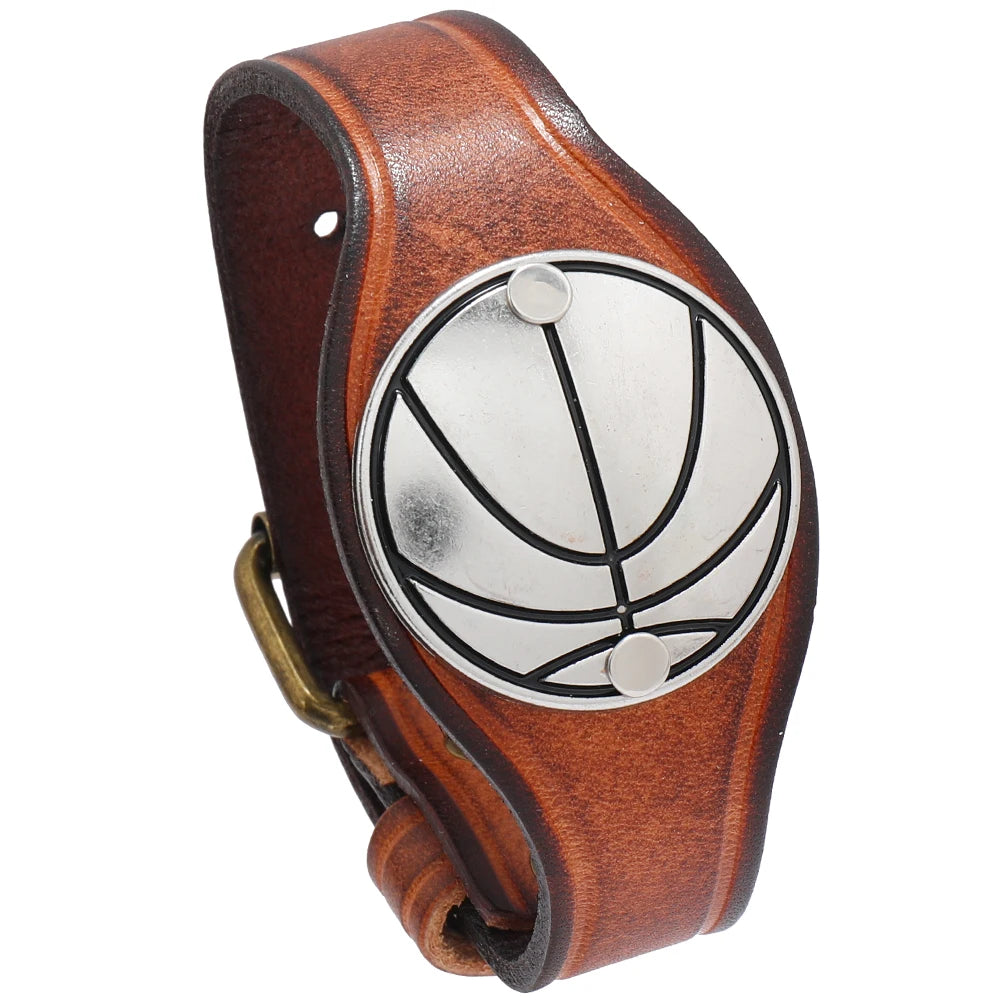 Fashion Jewelry Basketball Bracelet Vintage Genuine Leather Bracelets for Men Sport Fans Gift