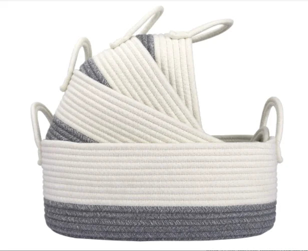 Handcrafted Fabric Rope Basket for Storage and Home Decor for Kitchen Wardrobe and Living Room Use for Clothing Storage
