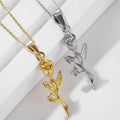 18K Gold Stainless Steel Rose Pendant Simple Vintage Clavicle Chain Rose Flower Pendant Necklace for Women Jewelry