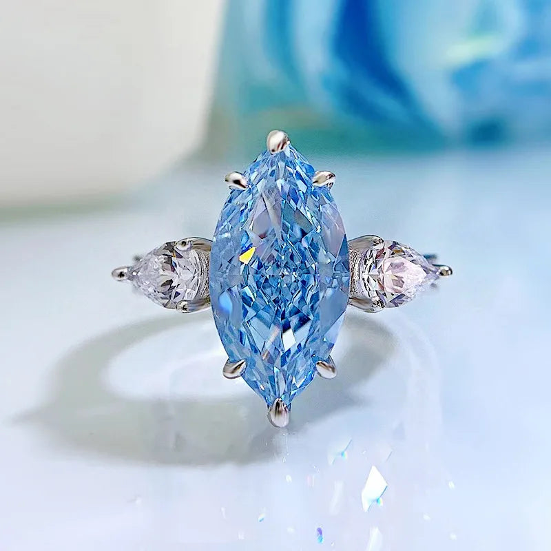 Topaz Blue Cat's Eye Heart-shaped Zircon Wedding Ring for Women