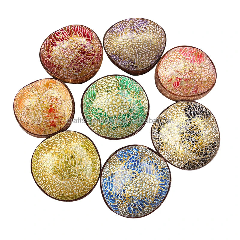 Classic Bohemian Hand Painted Lacquer Coconut Shell Bowl Eco-Friendly Disposable Customized for Business Gifts & Party Use