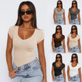 2026 Summer European American Fashion Women's Ribbed Pullover Solid Color Short Sleeve Top Knitted Anti-Pilling Hot-Selling