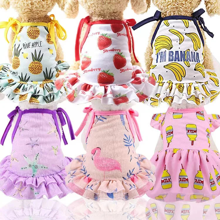Fashion Pet Dresses for Small Dogs Cute Female Dog Clothing with Mommy Puppy Skirt Summer Apparel Made of Polyester and Cotton
