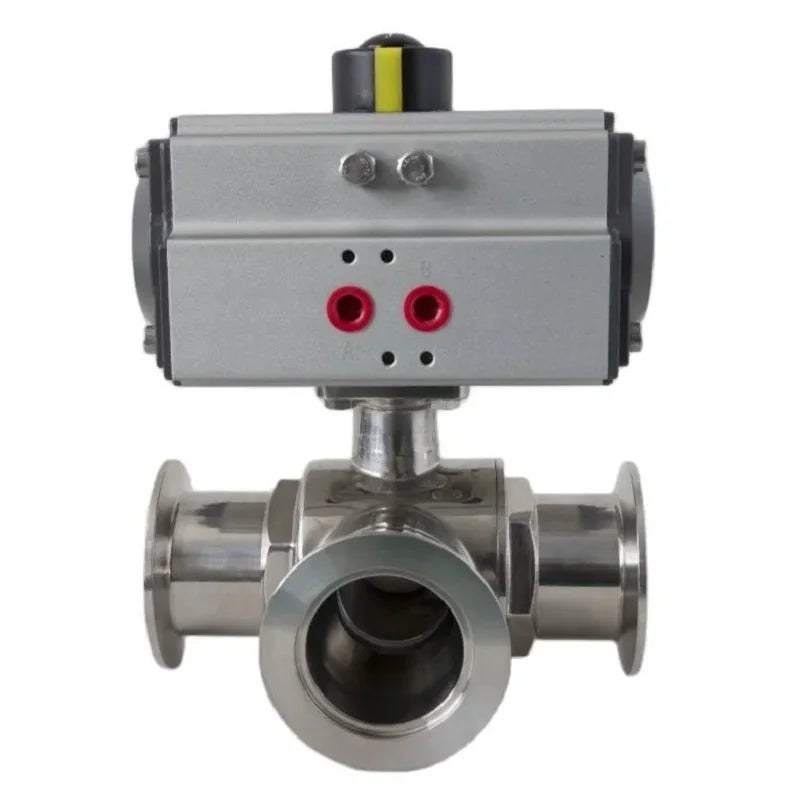 GOGO Vacuum Three-way Ball Valve Sanitary Float Ball Valve T Type L Type KF40 KF50 Q684/5F-16P Stainless Steel Pneumatic Ball Valve