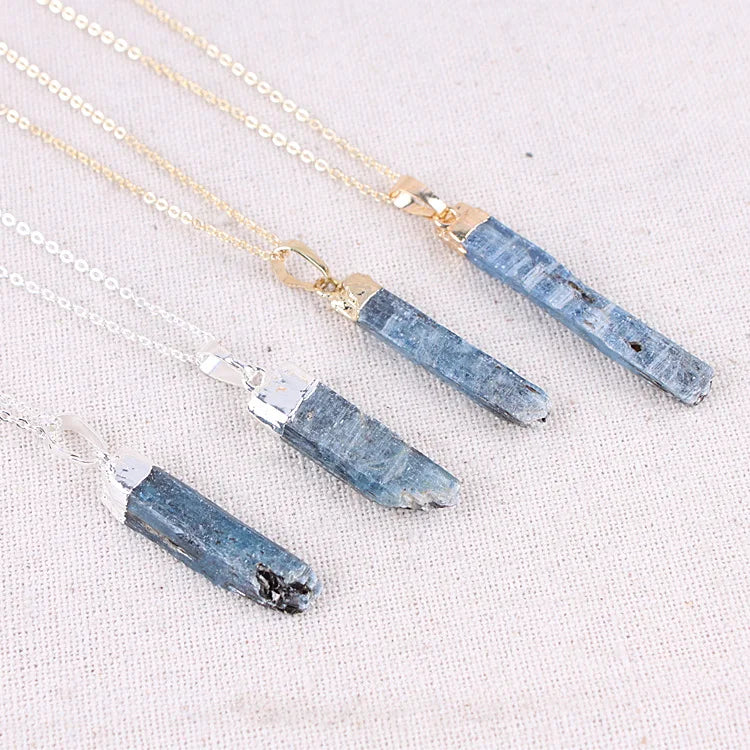 S925 Sliver Gold Plated Chain Raw Kyanite Pendant Necklace Mother's Day Gift Pendant Charm for Jewelry Making