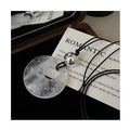 Handmade 925 Sterling Silver Vintage Black Cord Round White Crystal Sweater Chain Necklace for Women Jewelry Gifts