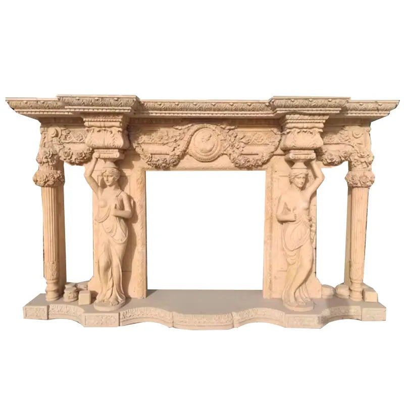 Luxury Style Natural Beige Marble Insert Fireplace Indoor Fancy Big Stone Application for Villas