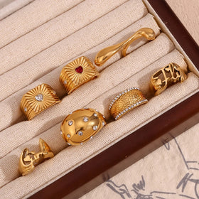 Trend 2024 Gold Plated Signet Ring Set Zircon Heart Letter Engagement Jewelry Stainless Steel Rings Set