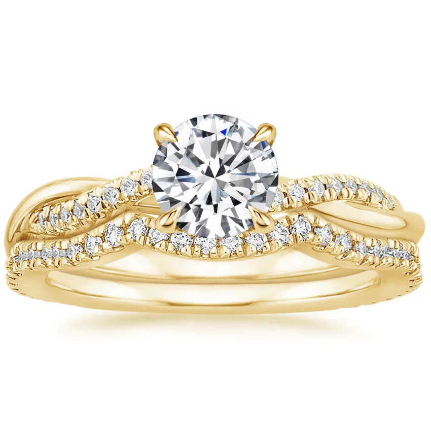 14K Pure Gold Color Lover Gift Jewelry Petite Twisted Vine Pave-Set Moissanite Diamond Ring Engagement Fashion Rings Set