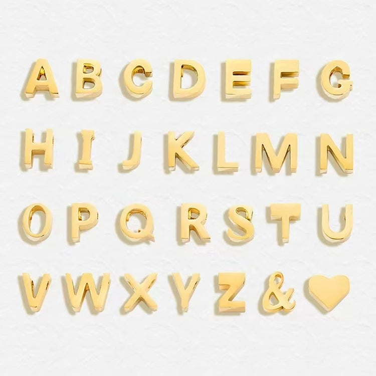 18K Gold Plated Mini Initial Letter Charm Pendant T W V S English 3D Stainless Steel DIY Necklace Bracelet Factory Wholesale Hot
