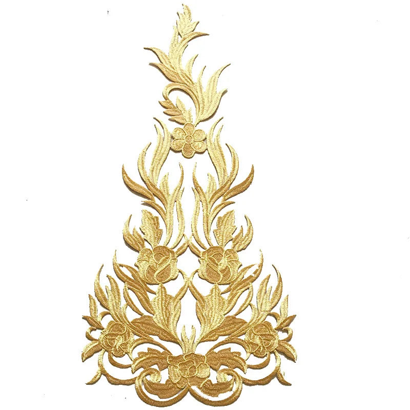 Clothing Embroidery Flower Sticker Patch Appliques Back With Glue Iron on Embroidered Gold Heat Transfer Garment Patches