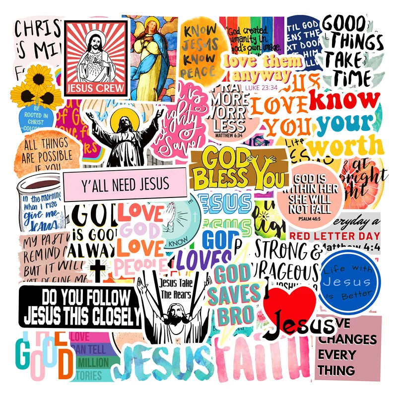 100Pcs Jesus Christian Letter Motivational Quotations Graffiti Sticker for Bottle Laptop Phone Custom Inspirational Label