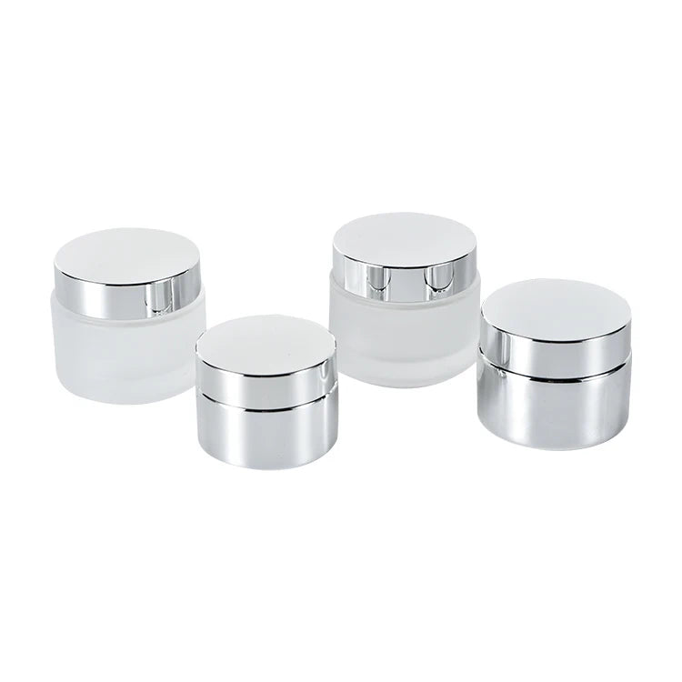 Eco-friendly Frosted Custom Cream Container Packaging Frosted Glass Cosmetic Silver Electroplate Glass Jar With Cap