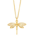 Trendy Gold Color Dragonfly Wings Necklaces for Women Stainless Steel Crystal Necklace for Girls Jewelry