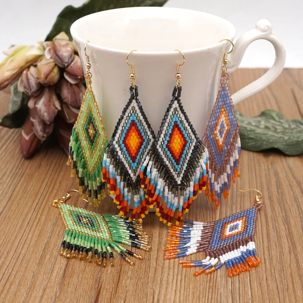 Go2boho Wholesale Dangle Bohemian Colorful Beaded Earring Women Evil Eyes Tassel Handmade Fashion Jewelry Miyuki Bead Earring
