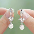 Huitan Romantic Pure Butterfly Zircon Pearl Drop Earrings Girls Lady Lovely Sweet Silver Earrings Pearl Women
