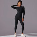 Solid Color High Elastic Half Zip Bodysuit Jumpsuits Running Fitness Long Sleeve Yoga Clothes