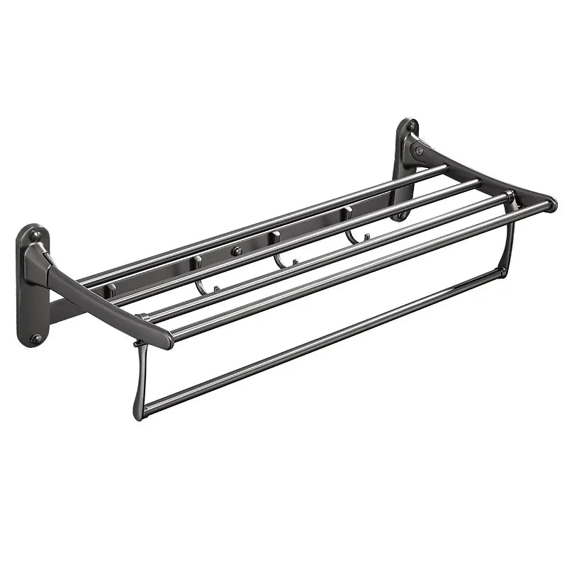 Gun Gray Towel Rack Stainless Steel Folding Towel Rack with Hook Bathroom Hardware Pendant Storage Wall Mounted Towel Rack