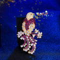 Wholesale Price Luxury Chic Two Tones Gold Color Micro Pave Red Cubic Zirconia Big Animal Bird Brooches for Women Suit Jewelry