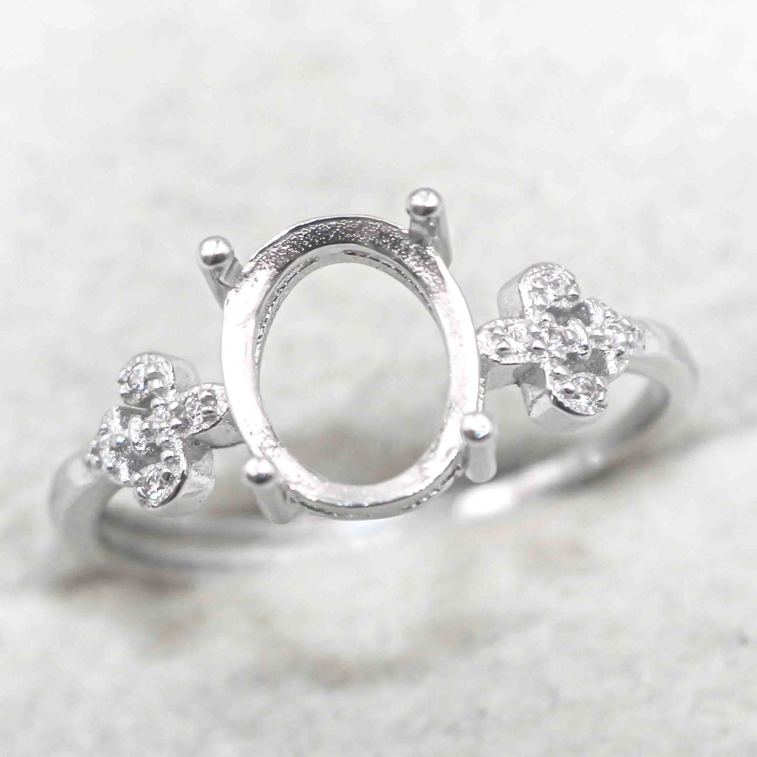 Sterling Silver 8*10mm Semi Mount Ring Frame Empty Blank Support Setting S925 Base Holder Without Center Stone for DIY Inlay