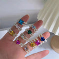 Korean Version Fashion Stretch Double Layer Pearl Love Heart Acrylic Ring Colors Gemstone Resin Ring for Women