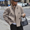 Stand Collar Double Breasted Autumn Women's Jackets and Coats Office Casual Wool Tweed Lady Jacket for Women