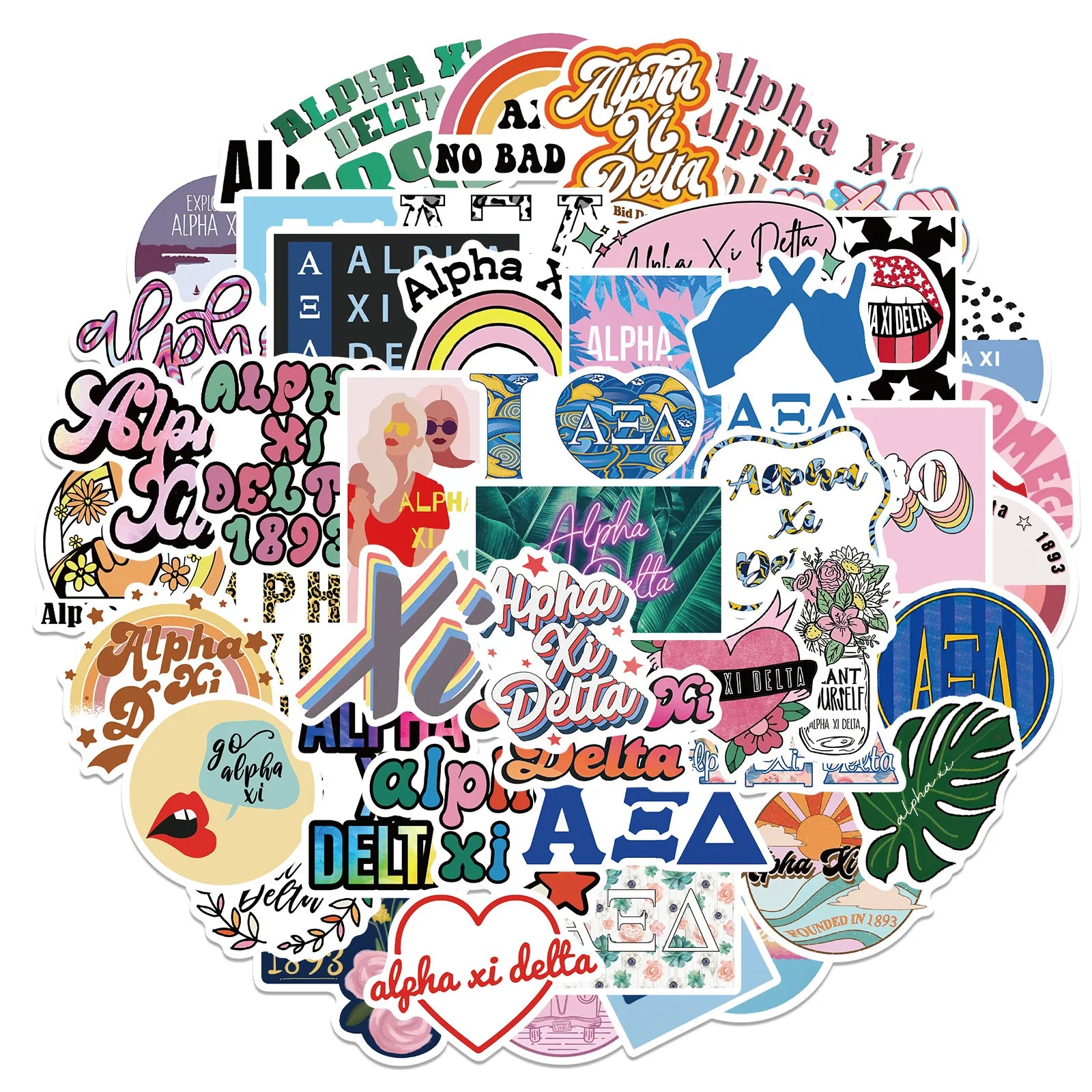 50PCS USA College Sorority Alpha Xi Delta Sticker for Girls Notebook Car Phone case Decorative