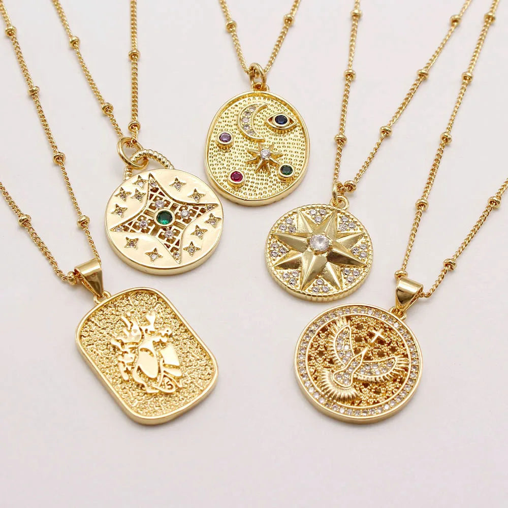 New Arrival 18K Gold Plated Chain Choker Fine Jewelry Necklaces Cubic Zircon Holy Peace Star Pendant Necklace