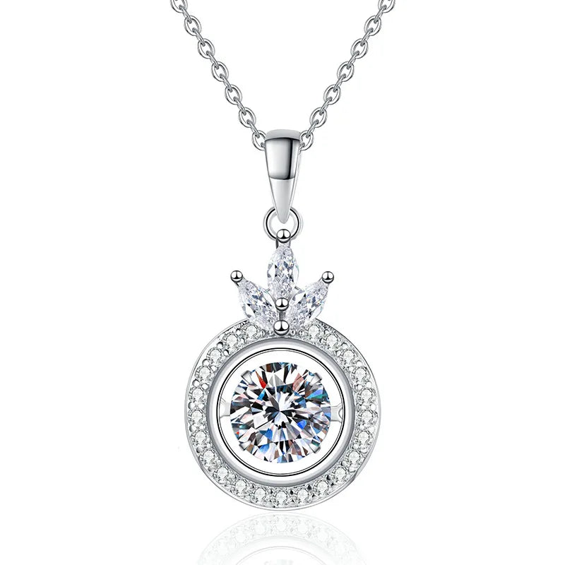 Fine Jewelry 925 Sterling Silver Excellent Cut 1Carat Moissanite Crown Pendant Necklace for Women Engagement Party Wearable