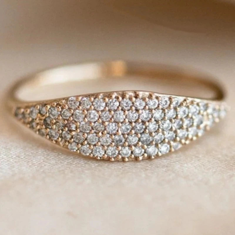 Huitan Hot Selling Delicate Simple 6 7 8 9 10 Full Imitate Diamond Ring Women 18K Gold Color Micro Set Zircon Rings in Stock