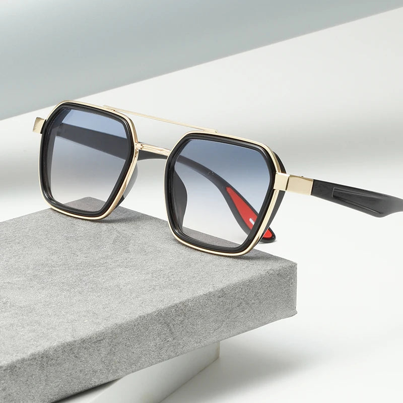 MLM  New Arrivals Fashion Punk Style Metal Frame UV400 Protection Shades Eyeglasses Square Sunglasses for Men Male