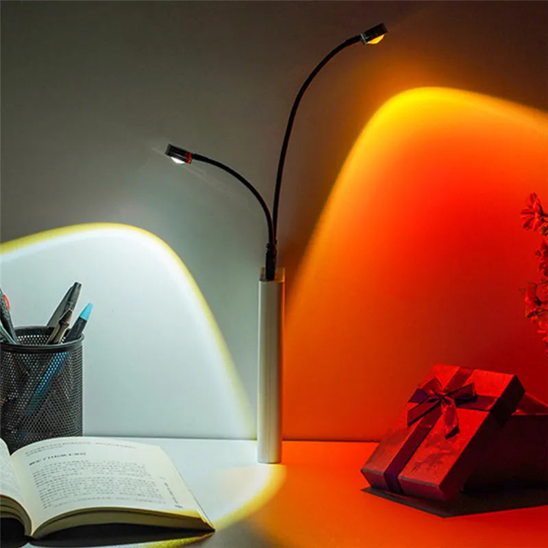 USB Power Rainbow LED Sunset Projection Lamp Atmosphere  Projector Halo Nigh Light for Living Room Bedroom 360 Degree Rotation