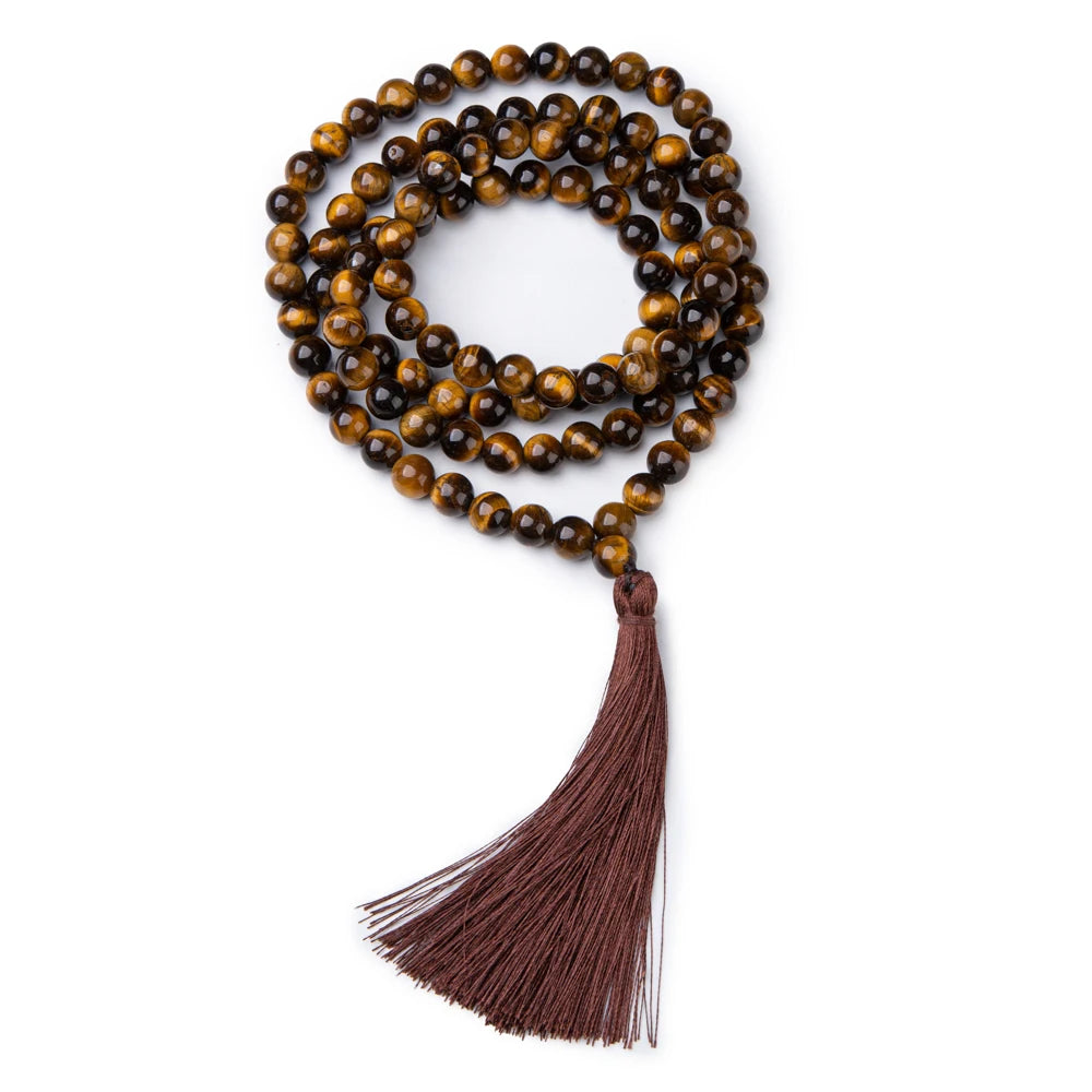 108 Bead Malas - Mala Necklace & Bracelet with Tassel - 8mm Stone Beads - Strand 108 Beads Necklace for Yoga