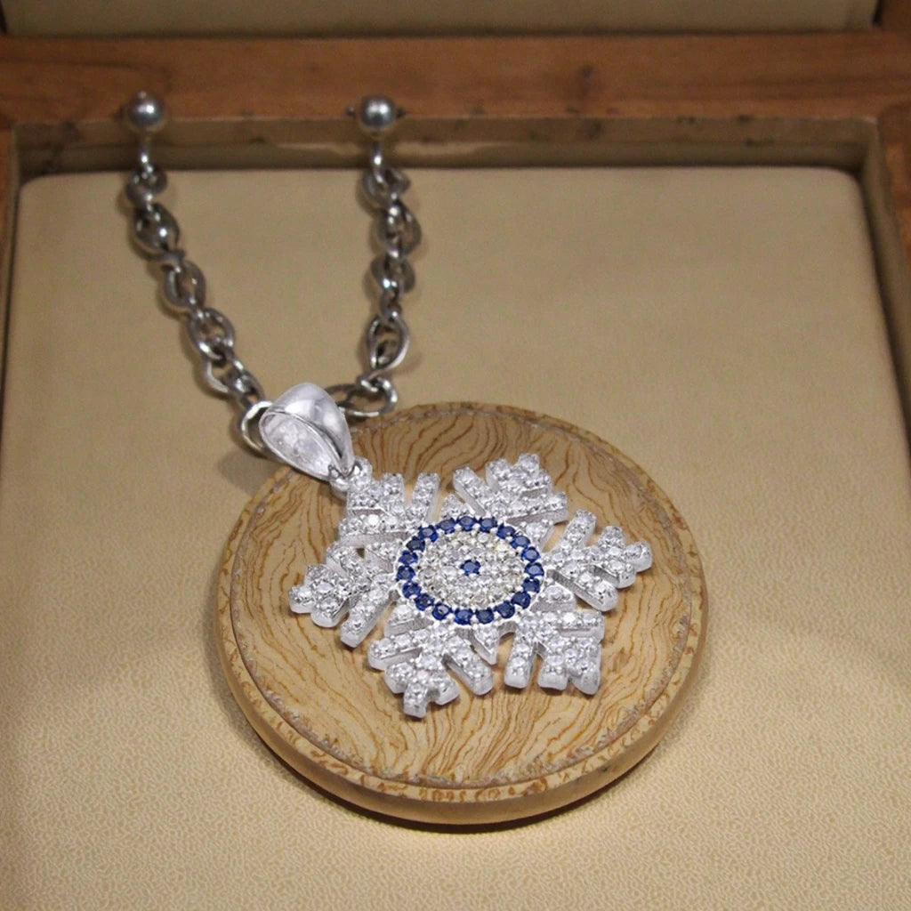 Fashion Rhodium Plated 925 Sterling Silver Zircon Snowflake Charm Pendant Flower Design for Women's Party Gift