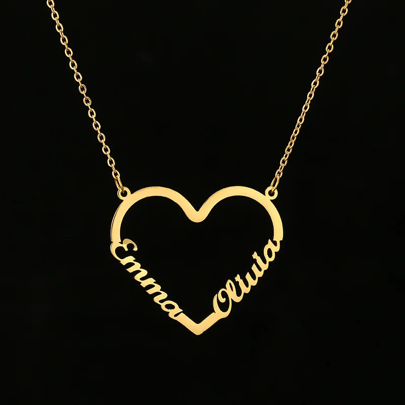 Stainless Steel Gold Choker Jewelry Name Initial Pendant Necklaces Custom Name Heart Chain Necklace for Women