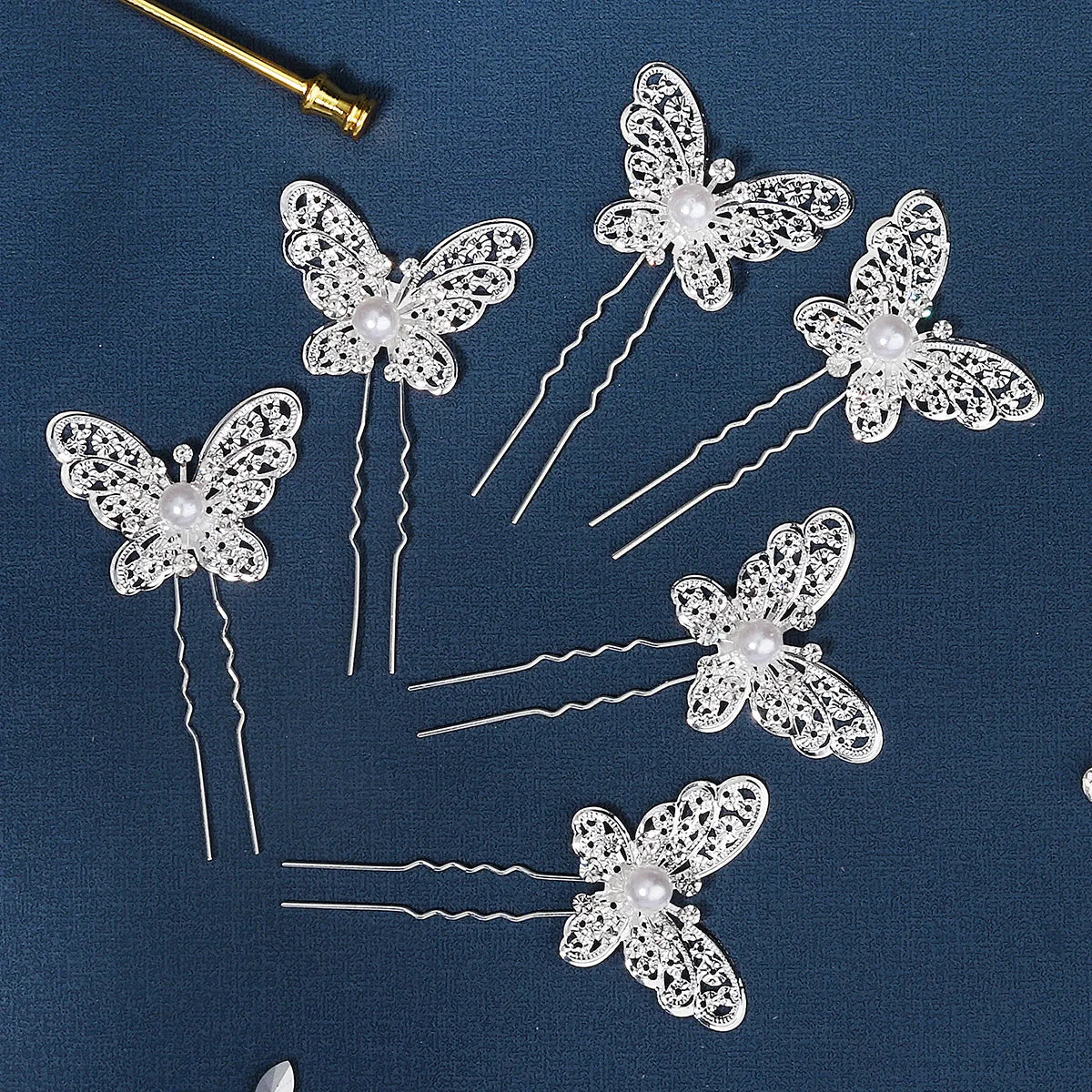 Korean Pearl Hair Pin Girls Fashion Hair Clips Cute Alloy butterfly Hair Clips Accessories Rhinestone Jewelry Set for Women