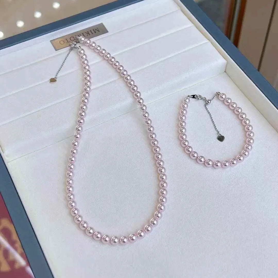 Manta Rose 6mm Artificial Aurora Imitation Pearl Necklace Bracelet Set Very Beautiful Girls' Engagement Jewelry