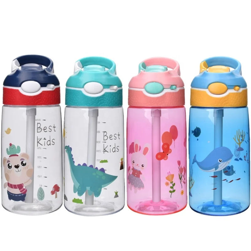AOHEA  Leak-proof BPA-free Tritan  Portable  Water Bottle WIth Spring Straw for Summer Outdoor Activity for Kids